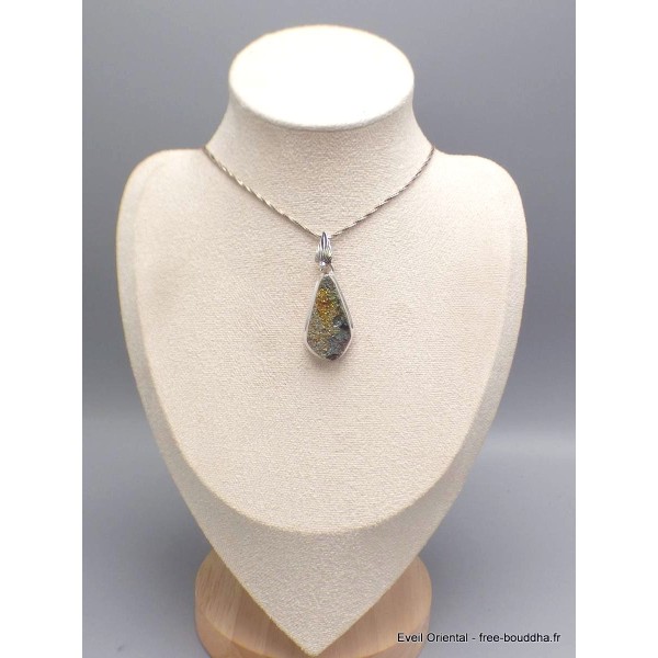 Pendentif Pyrite arc-en-ciel bélière feuille Bijoux en Pyrite arc-en-ciel PU82.3
