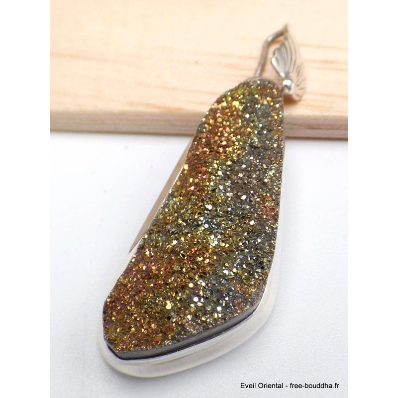 Pendentif Pyrite arc-en-ciel kaki cuivre Bijoux en Pyrite arc-en-ciel PU82.5