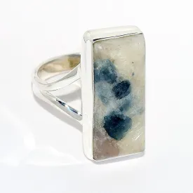 Bague rectangulaire Tourmaline indigo sur Quartz fumé taille 54/55 - Bijoux en Tourmaline Indigo