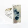 Bague rectangulaire Tourmaline indigo sur Quartz fumé taille 54/55 - Bijoux en Tourmaline Indigo