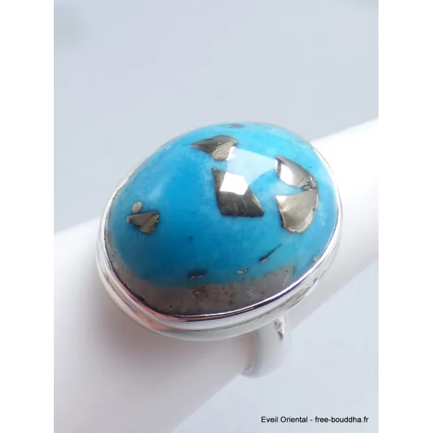 Bague Turquoise de avec Pyrite taille 56 - Bagues pierres naturelles