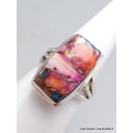 Bague Turquoise Kingman Pink Dahlia 3 anneaux taille 55 Bagues pierres naturelles YM3.6
