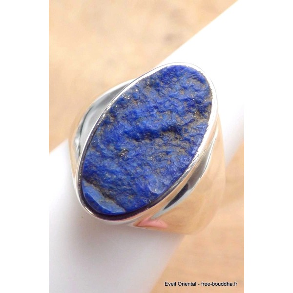 Chevalière Bague ovale Lapis Lazuli brut taille 56 Bagues pierres naturelles YM28.7