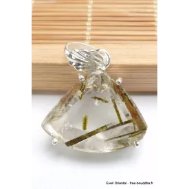 Pendentif Epidote sur Quartz bélière feuille - Pendentifs pierres naturelles