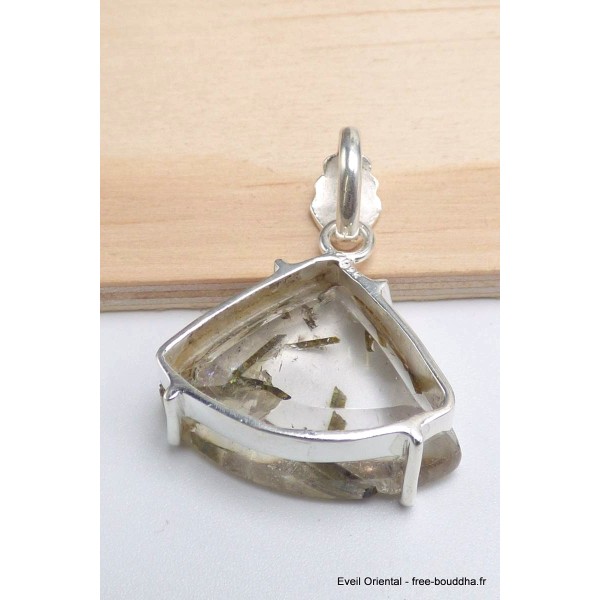 Pendentif Epidote sur Quartz bélière feuille Pendentifs pierres naturelles PU96.2