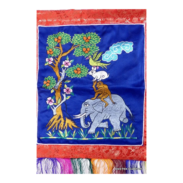 Décoration tenture bouddhiste Quatre amis bleue Tentures tibétaines Bouddha QUAT2