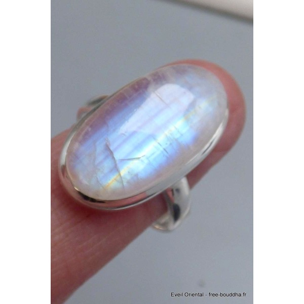 Bague Péristérite Pierre de lune bleue taille 61 Bijoux en Pierre de lune CWA77.15