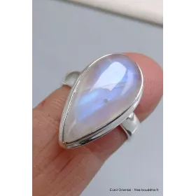 Bague goutte Pierre de lune bleue taille 55