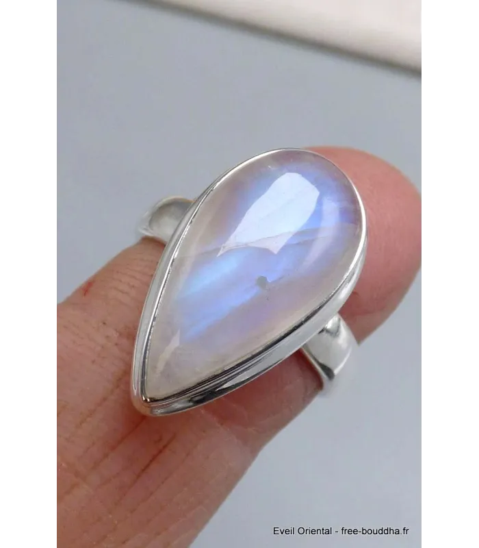 Bague goutte Pierre de lune bleue taille 55 - Bijoux en Pierre de lune