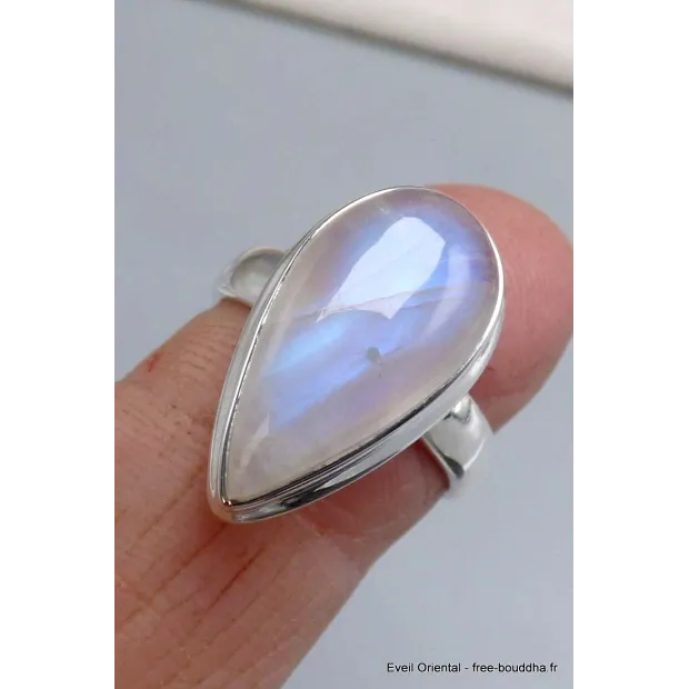 Bague goutte Pierre de lune bleue taille 55 - Bijoux en Pierre de lune