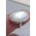 Bague ovale Pierre de lune arc-en-ciel taille 59 - Bijoux en Pierre de lune