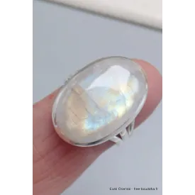 Bague ovale Pierre de lune arc-en-ciel taille 59 - Bijoux en Pierre de lune
