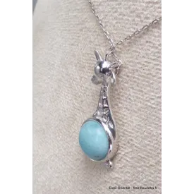 Collier Pendentif Pierre naturelle Girafe en Larimar - Colliers pierres naturelles fines