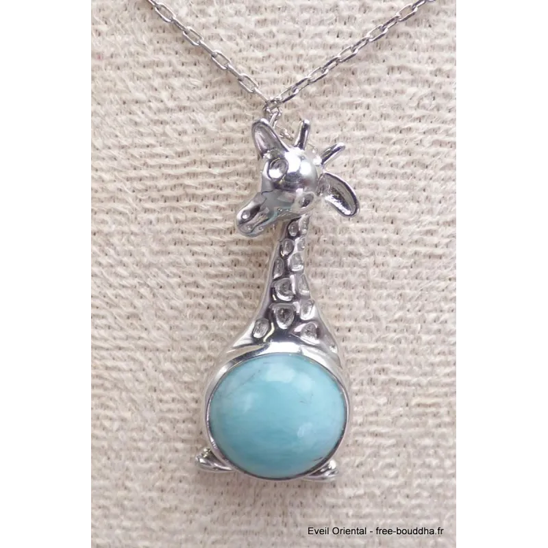 Collier Pendentif Pierre naturelle Girafe en Larimar - Colliers pierres naturelles fines