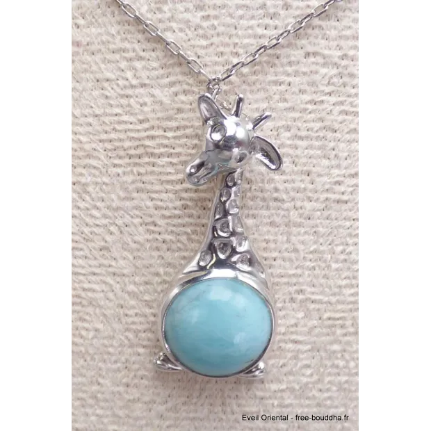 Collier Pendentif Pierre naturelle Girafe en Larimar - Colliers pierres naturelles fines