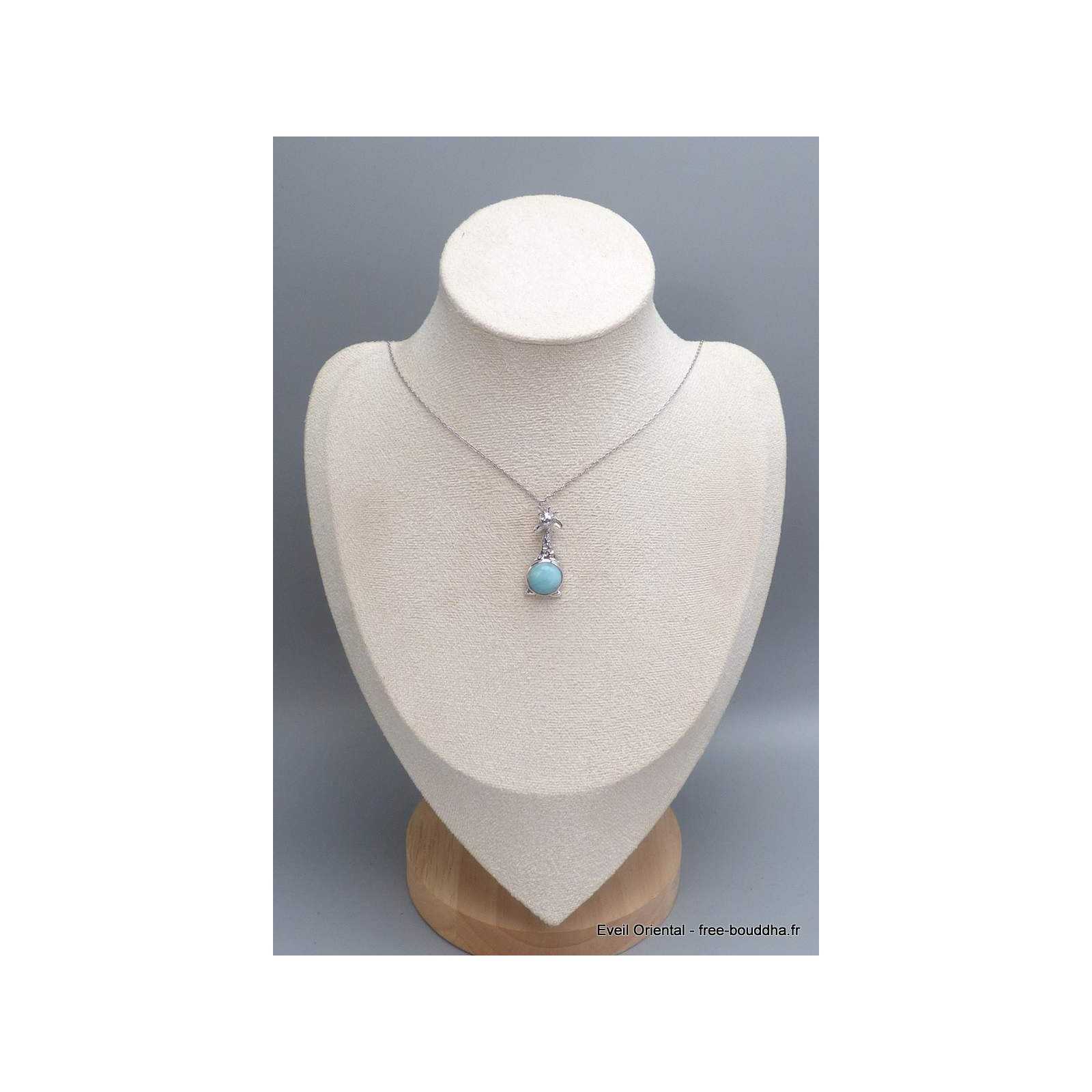 Collier Bouddha En Larimar Naturel Sur Chaîne Argent - Neuf Sans Emballage