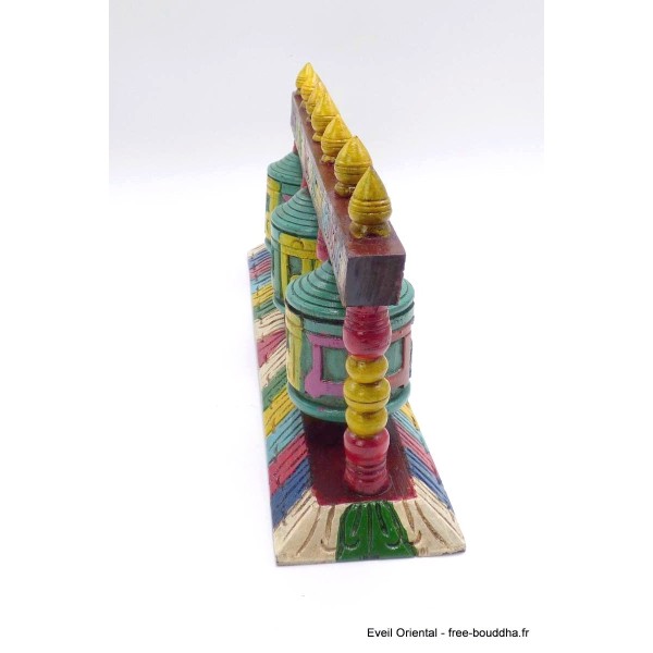 Moulin à prières bouddhiste en bois peint x 3 Objets rituels bouddhistes 3MAP