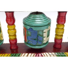 Moulin à prières bouddhiste en bois peint x 3 Objets rituels bouddhistes 3MAP