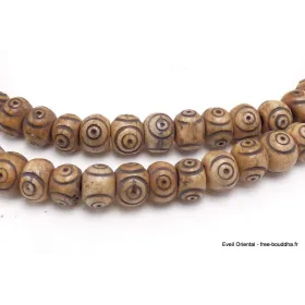 Mala tibétain 108 perles en os de buffle spirales - Mala tibétain 108 perles