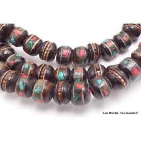 Mala tibétain porte-bonheur en os de buffle, collier authentique