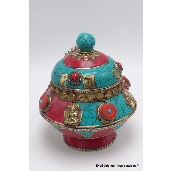 Boîte à bijoux tibétaine mantra et Bouddhas Artisanat tibétain bouddhiste BAB1