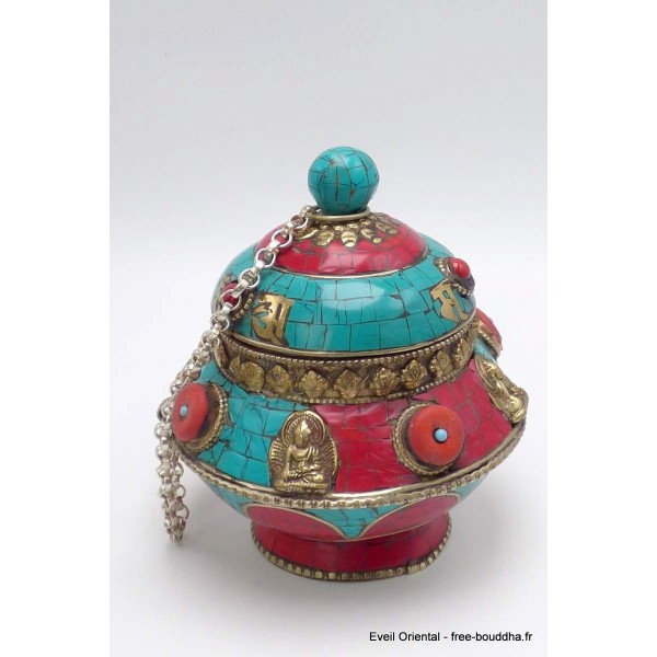 Boîte à bijoux tibétaine mantra et Bouddhas Artisanat tibétain bouddhiste BAB1