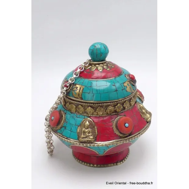 Boîte à bijoux tibétaine mantra et Bouddhas - Artisanat tibétain bouddhiste