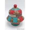 Vase aux trésors boîte à bijoux tibétaine - Artisanat tibétain bouddhiste