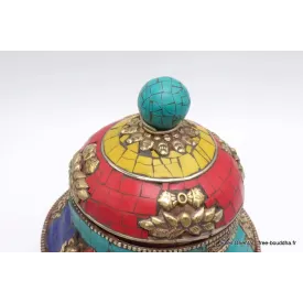 Vase aux trésors boîte à bijoux pierres jaunes - Artisanat tibétain bouddhiste