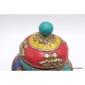 Vase aux trésors boîte à bijoux pierres jaunes Artisanat tibétain bouddhiste BAB1.3