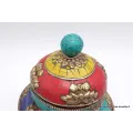 Vase aux trésors boîte à bijoux pierres jaunes - Artisanat tibétain bouddhiste