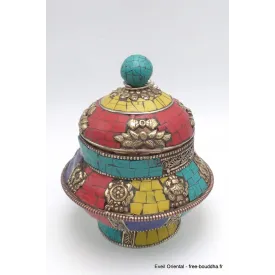 Vase aux trésors boîte à bijoux pierres jaunes - Artisanat tibétain bouddhiste