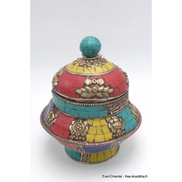 Vase aux trésors boîte à bijoux pierres jaunes Artisanat tibétain bouddhiste BAB1.3