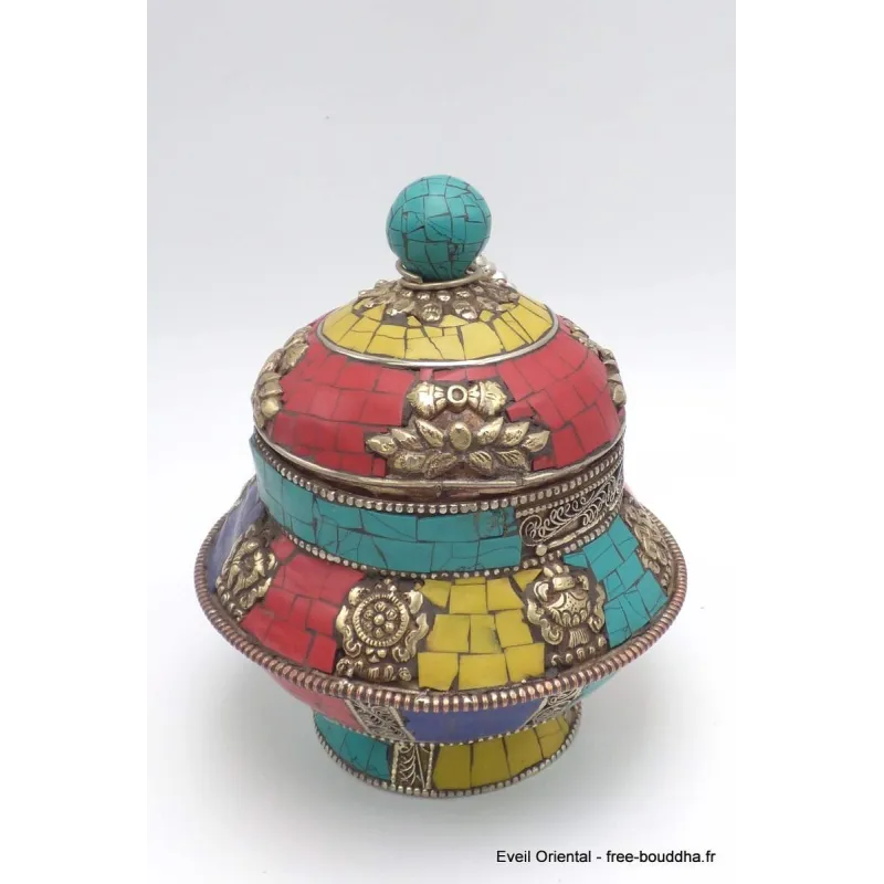Vase aux trésors boîte à bijoux pierres jaunes - Artisanat tibétain bouddhiste