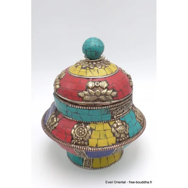 Vase aux trésors boîte à bijoux pierres jaunes - Artisanat tibétain bouddhiste