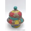 Vase aux trésors boîte à bijoux pierres jaunes - Artisanat tibétain bouddhiste