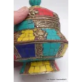 Vase aux trésors boîte à bijoux pierres jaunes - Artisanat tibétain bouddhiste