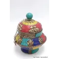 Vase aux trésors boîte à bijoux pierres jaunes - Artisanat tibétain bouddhiste