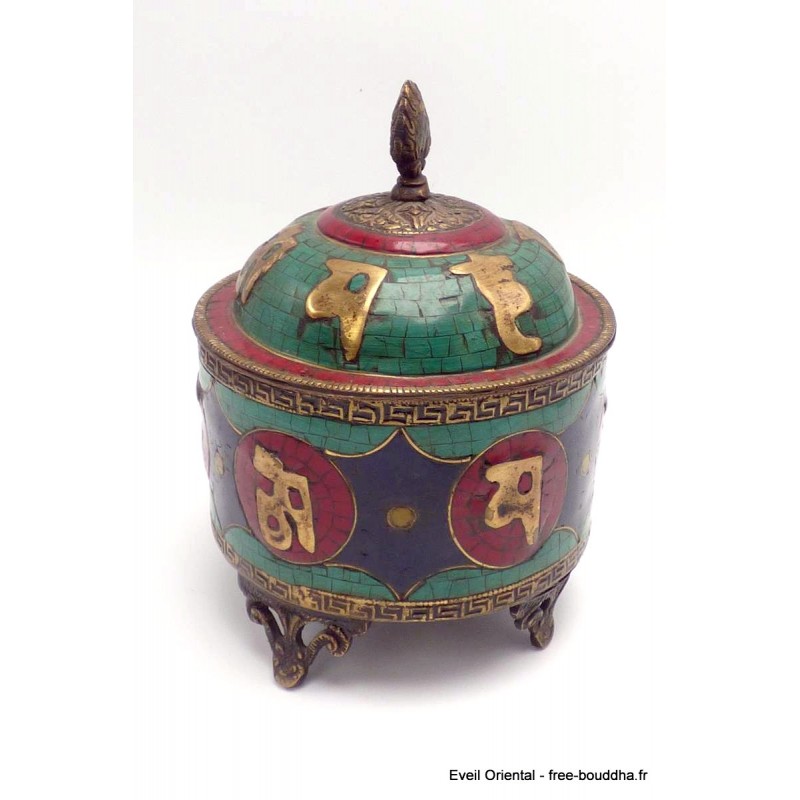 Bol à riz tibétain, boite à bijoux antique Artisanat tibétain bouddhiste BAB3
