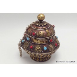 Boite à bijoux tibétaine, bruleur d'encens en cuivre Artisanat tibétain bouddhiste BAB5