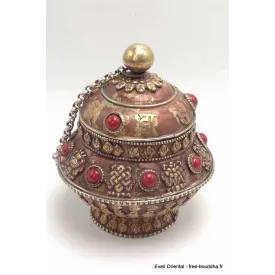 Boite à bijoux tibétaine en cuivre clair - Porte-encens tibétains