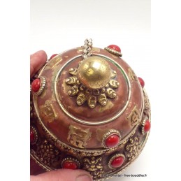 Boite à bijoux tibétaine en cuivre clair Artisanat tibétain bouddhiste BAB6