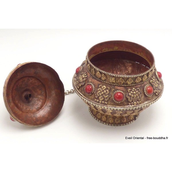 Boite à bijoux tibétaine en cuivre clair Artisanat tibétain bouddhiste BAB6