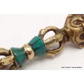 Phurba tibétain et dorjé laiton turquoise - Objets rituels bouddhistes