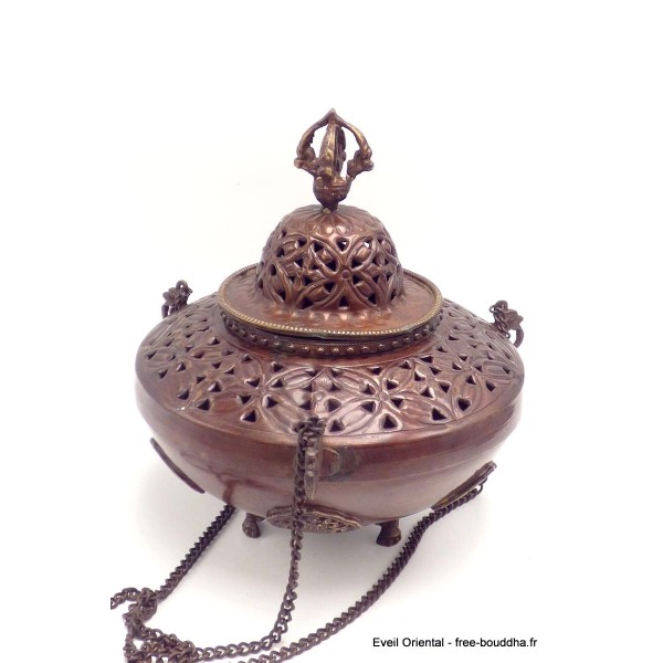 Gros encensoir tibétain en cuivre diamètre 17 cm Brûleurs et porte-encens GENS1