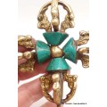 Double dorje 8 branches sur socle avec turquoises Cloches et dorjé tibétains ref12.5