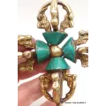 Double dorje tibetain 8 branches sur socle avec turquoises - Dordjé, double dorjé (sans cloche)