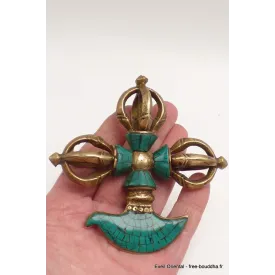 Double dorjé tibetain bouddhiste et kartika en turquoise - Dordjé, double dorjé (sans cloche)