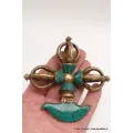 Double dorjé tibetain bouddhiste et kartika en turquoise - Dordjé, double dorjé (sans cloche)