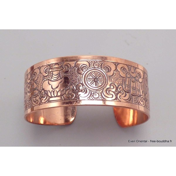 Jonc bouddhiste en Cuivre Roue du Dharma Bracelets tibétains bouddhistes AA57-a